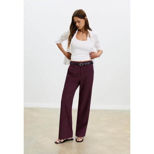 Stradivarius Pantalon Fluide Droit Habillé Ceinture Prune 40