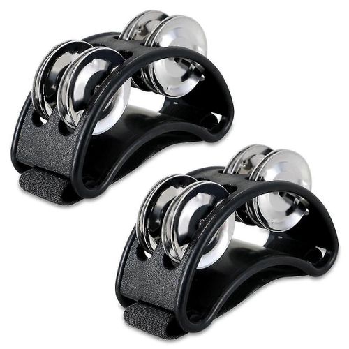 2pcs Tambourin De Pied Percussion,Pédale De Percussion D'instrument De Musique Avec Clochettes En Acier - Blac-Good