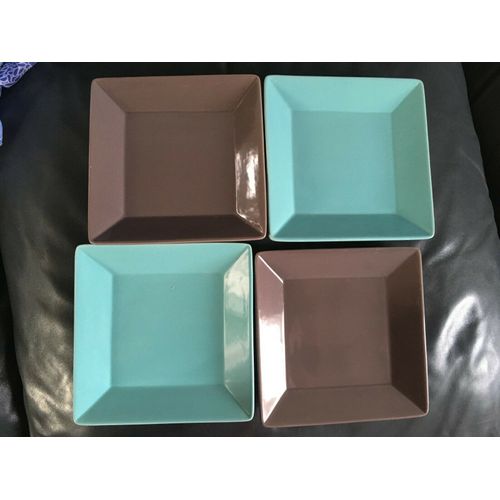 Lot De 4 Jolies Assiettes Neuves Turquoise / Marron Glace Neuf Idée Cadeau