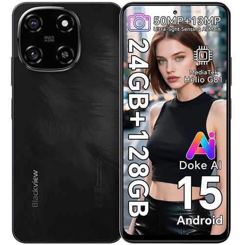 Blackview COLOR 6 Téléphone Portable Débloqué 24Go+128Go/2To 6.67" 50MP+13MP 5000mAh Android 15,Dual SIM 4G,GPS - Noir