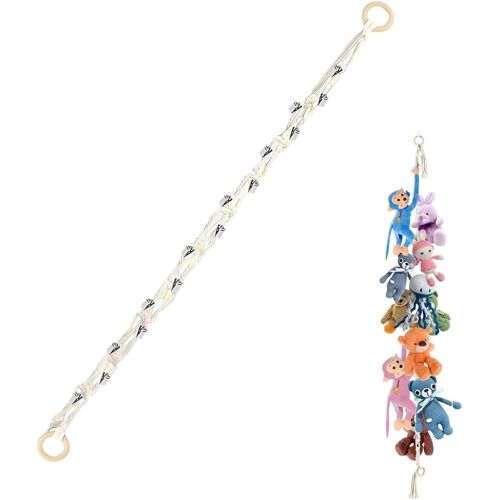 Porte Peluches Suspendu Avec 20 Pinces Métalliques Corde Tressée A La Main 200cm Pour Rangement Peluches Déco Chambre D'Enfant Pour Suspension Jouets Et Accessoires