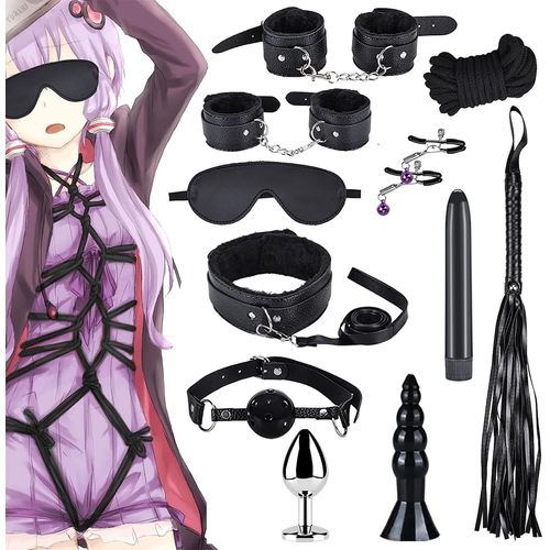 Eryi-12 Pièces Kits De Bondage Sm Erotiques Ensemble De Servitude Sextoys Anal Plug Butt Plug Set Pour Les Débutants Jouets Sexuels Bdsm Menottes Érotiques Pour Couple Jouets Sexuels (Noir)