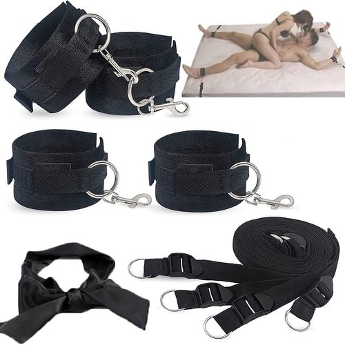 Kits De Bondage Sm Sex Menottes De Lit Avec Pinces À Tétons Et Masque Pour Les Yeux Menottes Pour Les Pieds Set De Lit Jouets Sexuels Pour Débutants Et Couples