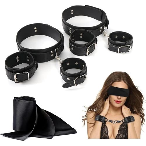 Ensemble De Bondage Avec Menottes Réglables Menottes Aux Cuisses Bandeau Pour Les Yeux Contraintes De Lit Jouet Sexuel Ensemble Cortex Jouets Sexuels Pour Adultes Sm Pour Hommes Femmes Et Couples