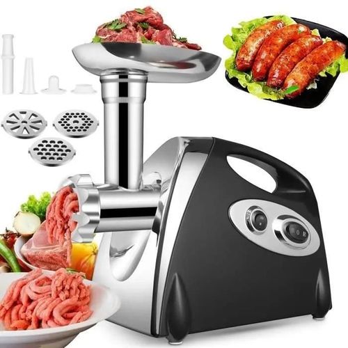 Hachoir à viande électrique Multifonction de Cuisine - 2800 W - 3 coupes diverses en acier inoxydable - Noir