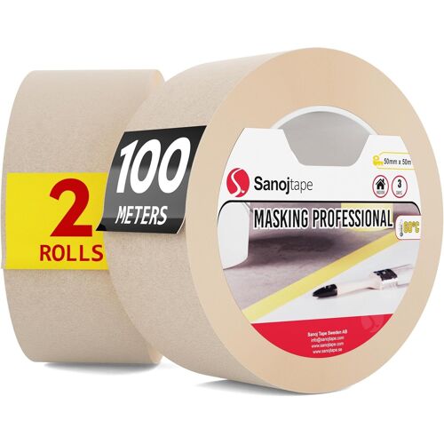 Ruban de Masquage à Usage Général 50mm x 50m|2 Rouleaux pour les Travaux de Masquage et de Décoration de Peinture D'intérieur par