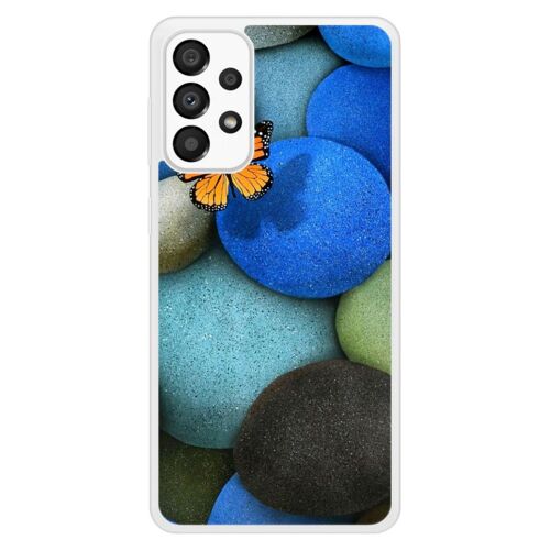 Coque Silicone Renforcée - Compatible Samsung Galaxy A53 - Design Papillon Galet Bleu