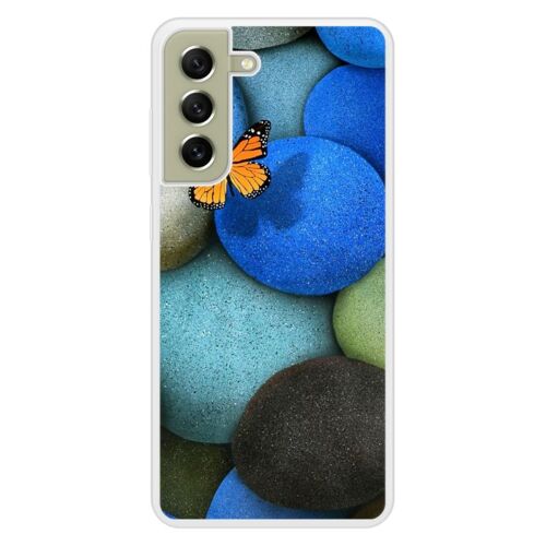 Coque Silicone Renforcée - Compatible Samsung Galaxy S21 - Design Papillon Galet Bleu