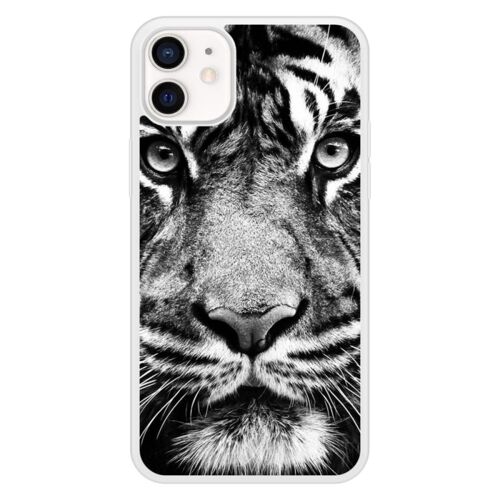 Coque Silicone Renforcée - Compatible Apple Iphone 12 - Design Tigre Blanc Et Noir