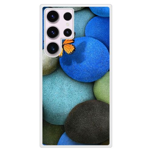 Coque Silicone Renforcée - Compatible Samsung Galaxy S23 - Design Papillon Galet Bleu