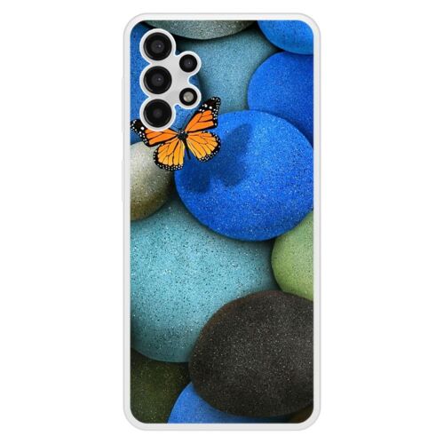 Coque Silicone Renforcée - Compatible Samsung Galaxy A13 - Design Papillon Galet Bleu
