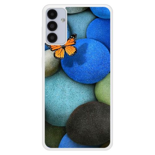 Coque Silicone Renforcée - Compatible Samsung Galaxy A13 - Design Papillon Galet Bleu