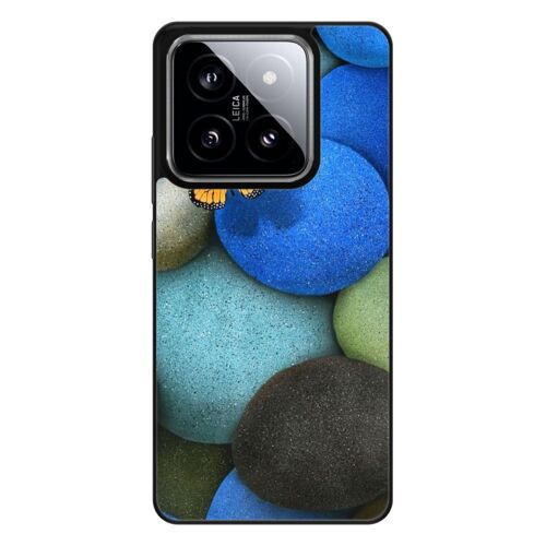 Coque Silicone Renforcée - Compatible Xiaomi 14 Papillon - Design Papillon Galet Bleu