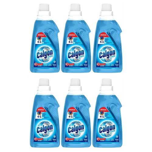 CALGON Lot de 6 Gels Power 4en1 Anti Calcaire Lave Linge, Anti-Corrosion, Résidus et Odeurs - 1,5 L