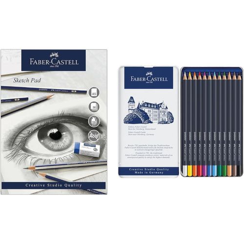 Checarzhn--No1-Goldfaber, Lot De 12 Crayons De Couleur, Bloc De Papier Gommé A5, 100 G/M², 50 Feuilles
