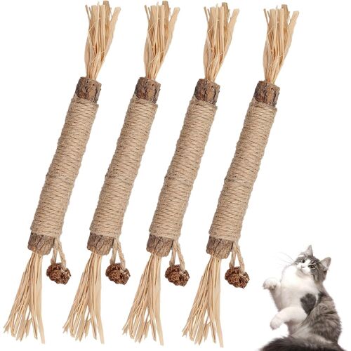 Kalanka-4 Morceaux De Bâtonnets D'herbe À Chat, Bâtons À Mâcher Matatabi Pour Chat,Jouet Chat Interieur,Il Est Bon Pour Nettoyer Les Dents, Pour Les L'hygiène Dentaires