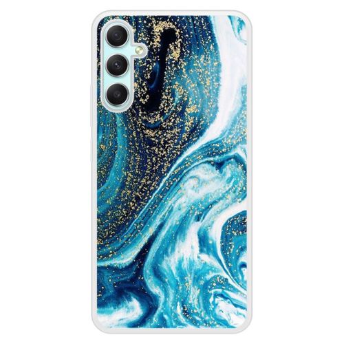 Coque Silicone Renforcée - Compatible Samsung Galaxy A24 - Design Marbre Bleu Paillete
