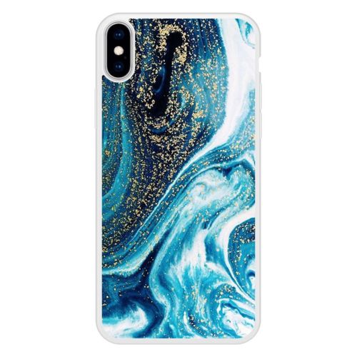 Coque Silicone Renforcée - Compatible Apple Iphone X - Design Marbre Bleu Paillete