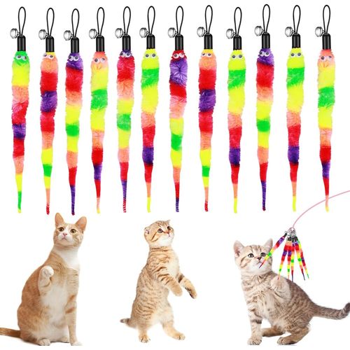 Meimie-Jouets Pour Chat(12 Pièces) ¿ Recharges De Vers Arc-En-Ciel ¿ Jouets Moelleux Et Interactifs Pour Chat ¿ Accessoires D'entraînement Amusants Et D'intérieur