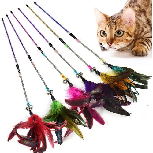 Jouets Pour Chat Avec Plumes Et Baguette Pour Chat Jouet En Forme De Plume Pour Chat (Lot De 6)