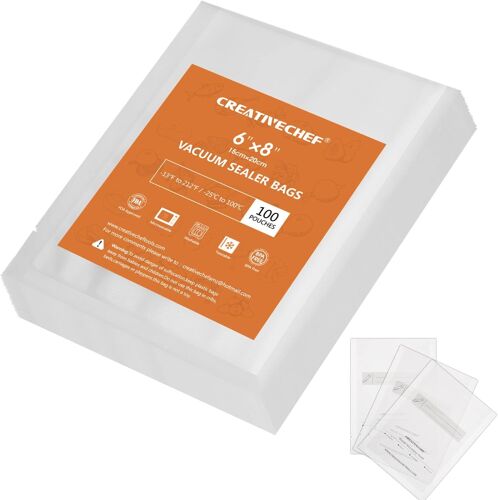 Lot de 100 sacs d'emballage sous vide de 15,2 x 20,3 cm, sans BPA, pour la conservation des aliments secs et humides, adaptés à la cuisson sous vide et à toutes les machines d'emballage