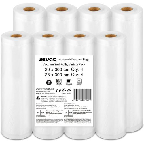 KALANKA-Lite 8 Rouleaux Sous Vide de 20x300 cm (4) et 28x300 cm (4) sans BPA, Film Pour Machine Sous Vide la Conservation et la Préparation des Aliments, Compatible avec Toutes les Machines Sous Vide