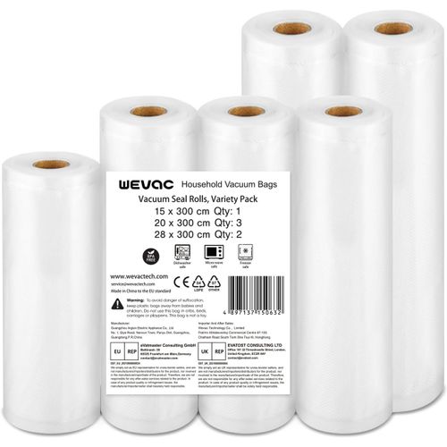 KALANKA-Lite 6 Rouleaux 15x300 cm (1) et 20x300 cm (3) et 28x300 cm (2) sans BPA, Pour Machine Sous Vide la Conservation et la Préparation des Aliments, Compatible avec Toutes les Machines Sous Vide