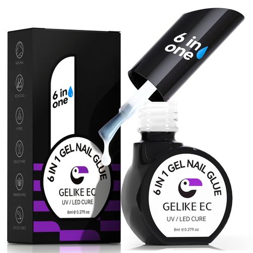 Colle Faux Ongles Gel Blanc 6 En 1 - Gelike Ec Colle Capsule Americaine Ongle, Gummy Base Builder Uv, Vernis Semi Permanent Nail Art 