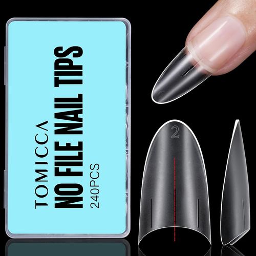 Oayew-240 Pièces Demi Capsules Ongles, Amande Moyen Acrylique Français Faux Ongles Pointues Extension Autocollants Pour Les Studios De Manucure & Home Nail Art, 12 Tailles 