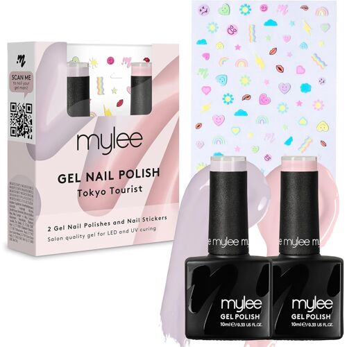 Tokyo Tourist Set De Vernis À Ongles Gel Avec Autocollants Pour Nail Art 2x10ml Uv/Led Nail Art Manucure Pédicure Pour Usage Professionnel Et Domestique - Longue Durée Et Facile À Utiliser 