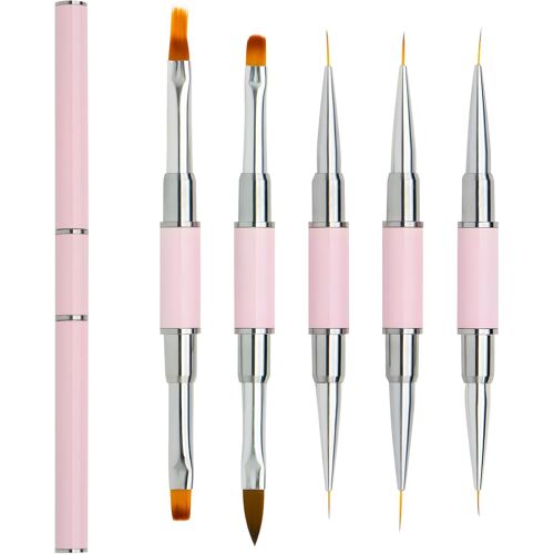 Kal-Pinceau Nail Art Ongles Gel Double Embout Professionnel Avec Capuchon Double, 5 Pièces 10 Têtes Pinceaux Dégradé Fin Set Pour Vernis Semi Permanent Ongle Construction Acrylique 