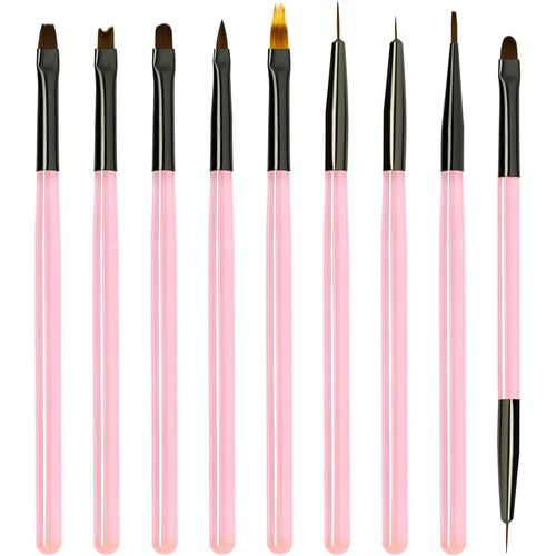 Kal-Pinceau Nail Art Ongles Gel Professionnel Avec Pinceau Ombre, 10 Têtes Pinceaux Construction Uv Bout Rond Liner Fin Fleur Plat French Set Pour Vernis Semi Permanent Degrader Acrylique 