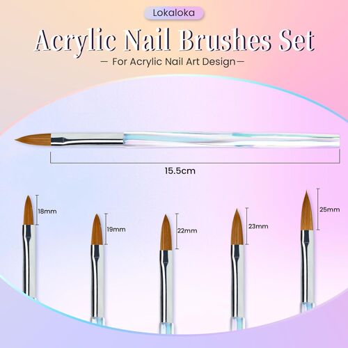 Kal-Pièces Pinceau Acrylique Ongle Professionnel 3d Nail Art Pour Ongles En Poudre Acrylique, 8/10/12/14/16# Pinceaux Set Pour Vernis Semi Permanent Ongle Gel Uv Peinture 