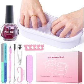 Bol De Trempage Ongles Double Main: Kit Soak Off À L'acétone Pour Dissolvant Vernis Semi Permanent - Bol Dissolvant Pour Vernis À Ongles Gel, Capsule,Poudre, Cuticules Avec Rose Huile Cuticules