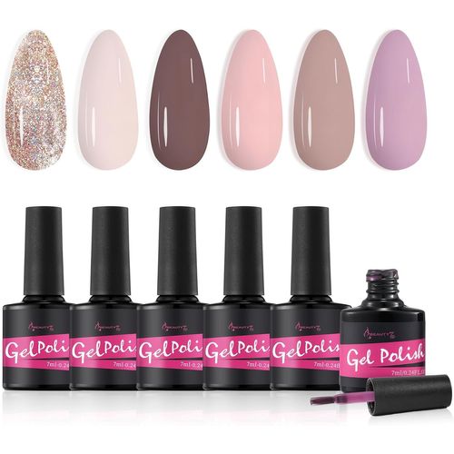 Senior-Vernis Gel 6 Couleurs Semi-Permanent Transparent Vernis À Ongles Uv Gel Polish Naturelle Gelée De Cristal Soak Off Uv Led Manucure (Café Marron, 6 Couleur)[L878] 