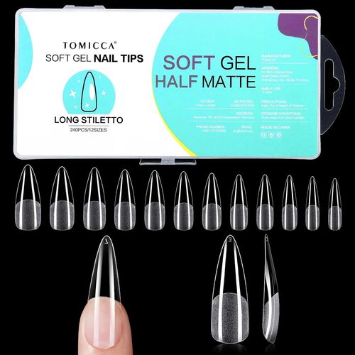Amande Court Tous Polis Capsule Americaine Ongle-Pose Americaine Ongle,Capsules Ongles-Faux Ongles En Gel Couverture Complète-240 Pièces 12 Tailles 