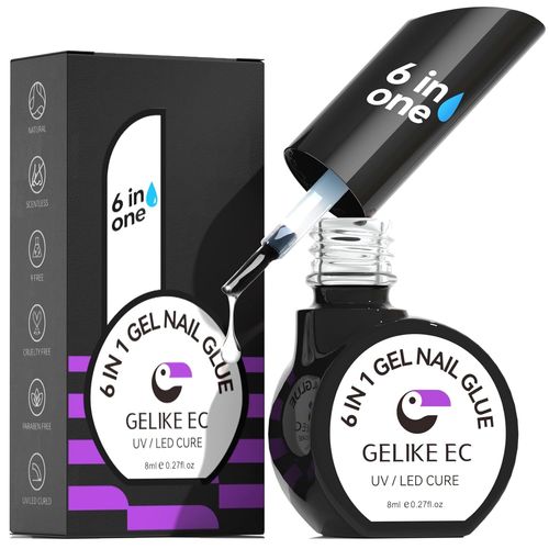 Oayew-Gelike Ec 6 En 1 Colle Faux Ongles Gel: Colle Capsule Americaine Ongle Uv - Gummy Base Pose Americaine Builder, Pour Vernis Semi Permanent, Faux Ongles, 8ml 