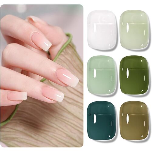 Vernis Semi Permanent Vert, 6 Couleurs Blanc Cyan Vert Gel¿¿E Vernis ¿¿ Ongles Gel Cristal Transparent Soak Off Uv/Led Semi Permanent Manucure Kit Pour Salon De Manucure Diy Home, 8ml 