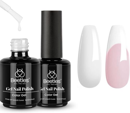 Beetles 2 X 15 Ml Blanc Vernis Semi Permanent, Classique Blanc Brillant Lot De Vernis À Ongles Gels Sèche Sous Lampe Uv/Led, Cadeaux De Manucure Nail Art Bricolage 