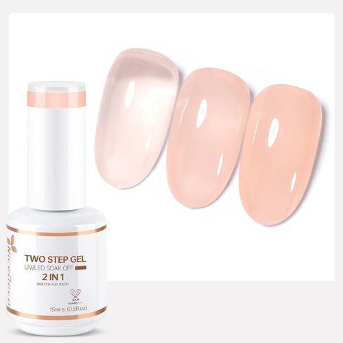 Gjhgf-2 En 1 Vernis Semi Permanent Base Avec Couleur, Vernis À Ongles Gel Gelée De Cristal Naturel Nu Rose Soak Off Uv Led Brillante Longue Durée 15ml - 07 
