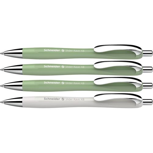 Slider Rave Xb 132664 Lot De 4 Stylos À Bille (Édition Spéciale Limitée, 3 Vert Biologique, 1 Gris Argenté, Fabriqués En Allemagne) - Couleur De L'encre : Bleu