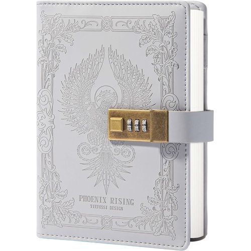 Teppc-Phoenix Carnet De Notes Avec Serrure, Journal Verrouillé En Cuir Vintage, Papier À Lettres Ligné B6 Pour Femmes Filles Garçons (Gris)