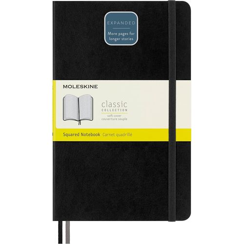 Chenquansarl-Carnet Classic Extended A5, Pages Grilles Pointillées, Couverture Souple Et Fermeture Elastique, Format Large 13 X 21 Cm, 400 Pages, Couleur Noir