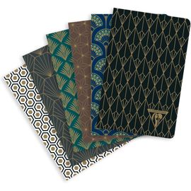 Chenquansarl-C - Un Paquet De 6 Carnets Cousu Fil 96 Pages Lignées Ivoire 90g 9x14 Cm - Collection Neo Deco Automne-Hiver - Carte Avec Pelliculage, Finition Or - 6 Motifs Assortis