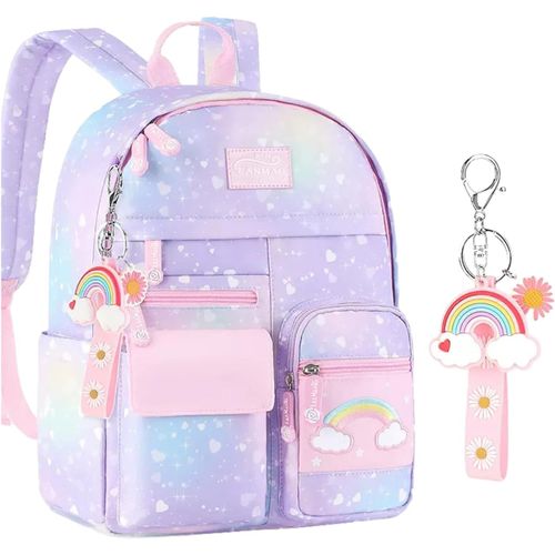 KALANKA-Sac à Dos Arc-en-ciel Mignon pour Filles - Sac D'école Kawaii avec Pendentif pour Enfants, Ados et École Primaire
