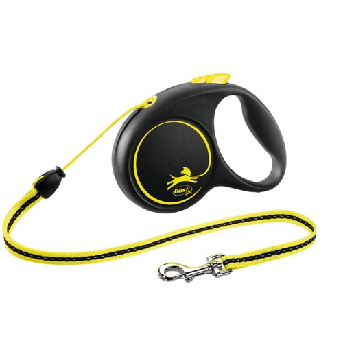 Laisse Rétractable Flexi New Neon , 5m 20kg Taille M Medium, Sangle, 5m, Noir/Neon