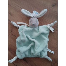 Doudou Lapin Plat Plume Aqua Bleu Turquoise Gris KALOO