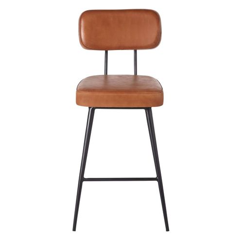 Chaise Pour Îlot Central En Cuir Marron Et Acier Noir H66