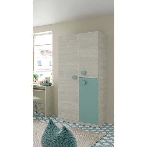 Armoire 3 Portes Effet Bois Gris, Vert Aqua 210x52 Cm