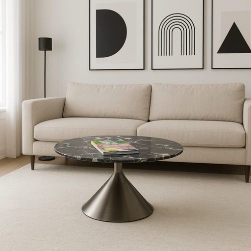 Table Basse Ronde En Marbre Noir Et Blanc